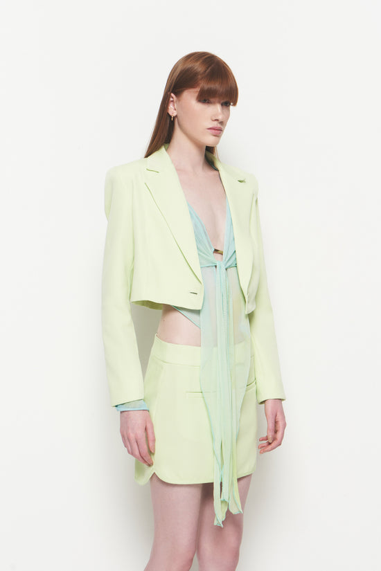 Cropped Tailored Blazer by Vitória Youse in Lime Green